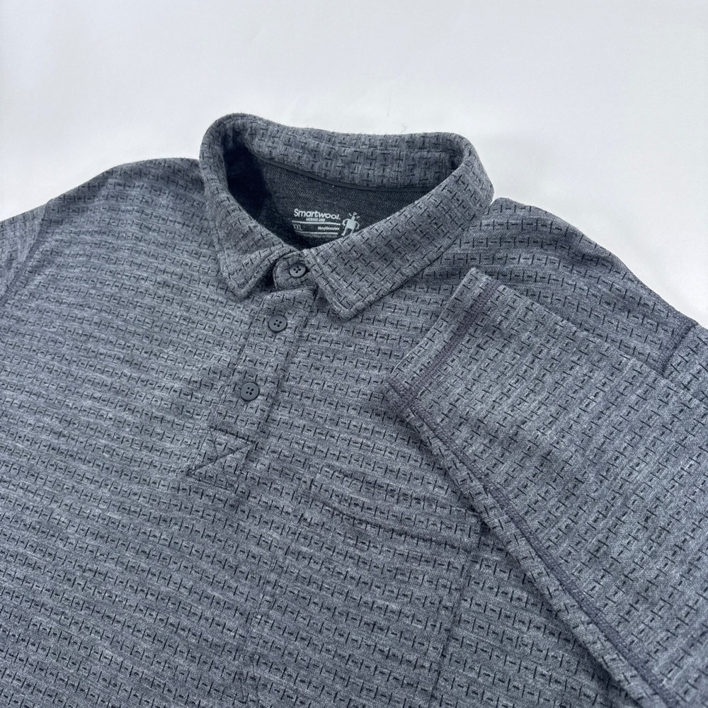 Smartwool Mens Polo XXL Grey Merino 250 Long Sleeve Textured Knit Shirt